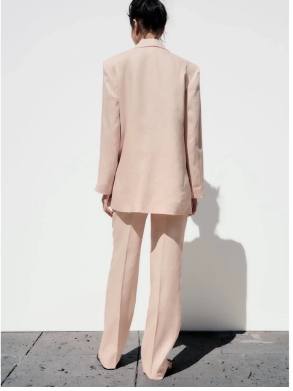 ZARA 2Piece Linen Wide Keg Pants and One Button Blazer Pant set, Medium